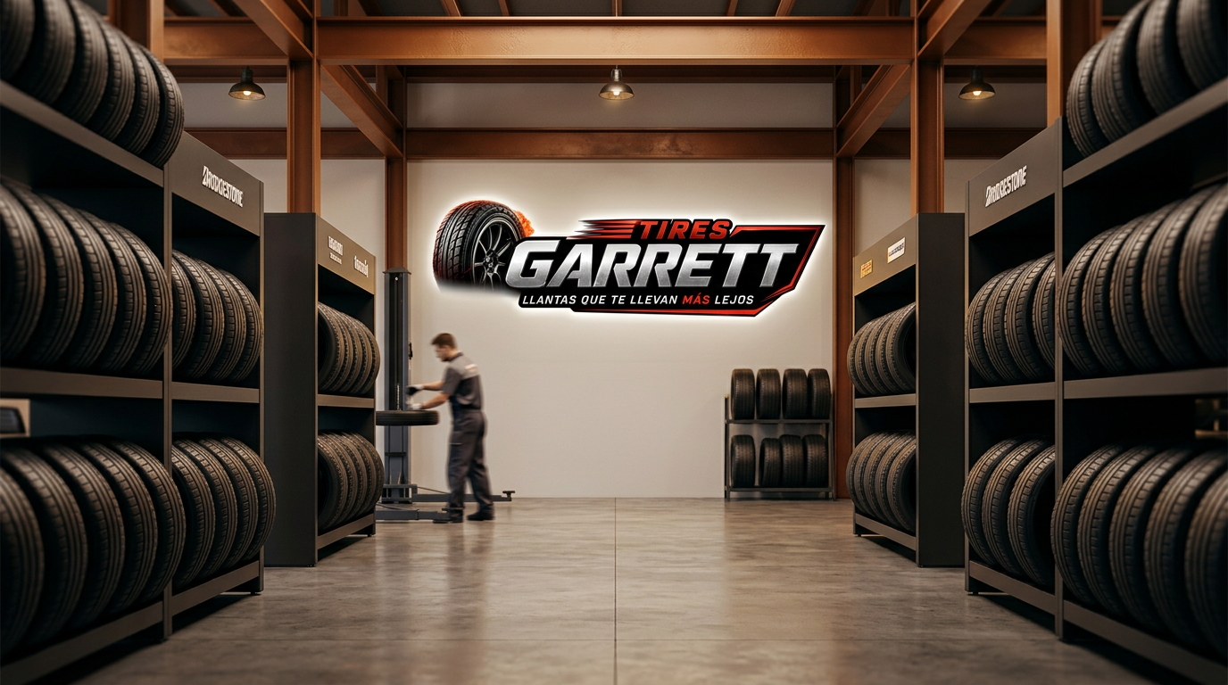 Tires Garrett shop interior with branded signage in Greenville NC